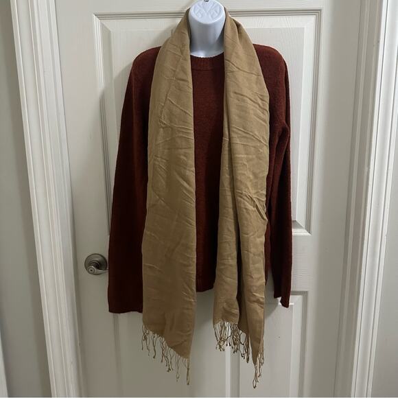 💥KENNETH COLE Cashmere Silk Fringe Tassel Scarf Women’s One Size Camel Tan color - Picture 2 of 11